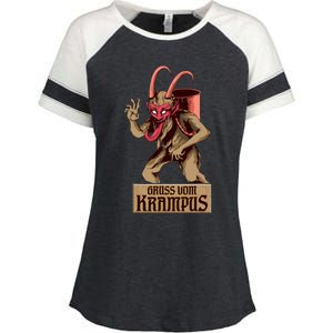 Greetings From The Krampus Evil Frohe Krampus Christmas Demon Enza Ladies Jersey Colorblock Tee