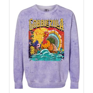 Gobblezila Funny Thanksgiving Monster Movie Spoof Colorblast Crewneck Sweatshirt