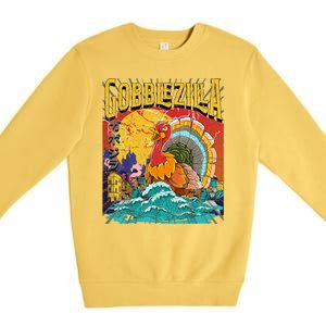 Gobblezila Funny Thanksgiving Monster Movie Spoof Premium Crewneck Sweatshirt