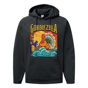 Gobblezila Funny Thanksgiving Monster Movie Spoof Performance Fleece Hoodie