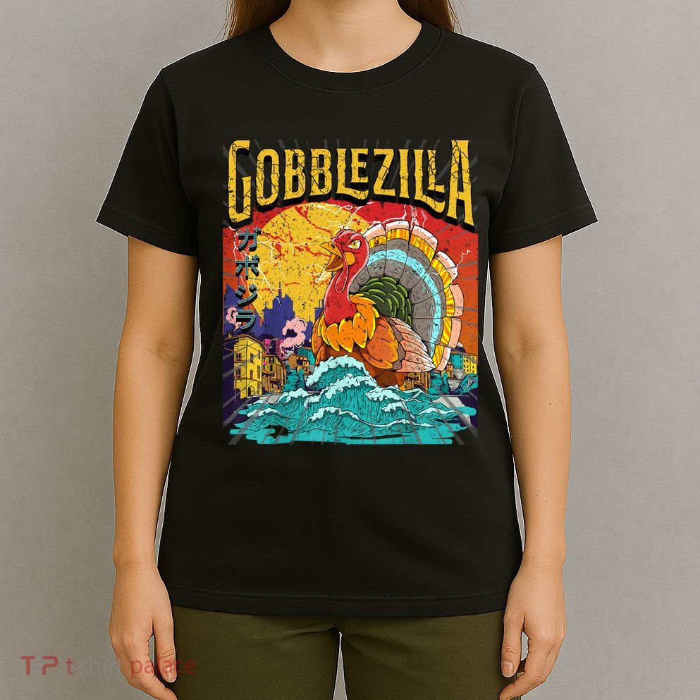 Gobblezila Funny Thanksgiving Monster Movie Spoof T-Shirt
