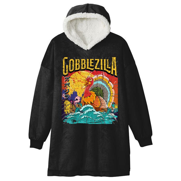 Gobblezila Funny Thanksgiving Monster Movie Spoof Hooded Wearable Blanket