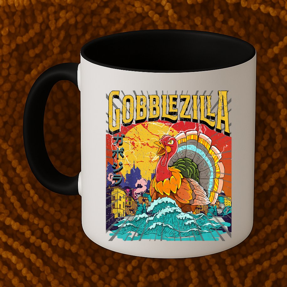 Gobblezila Funny Thanksgiving Monster Movie Spoof Mug