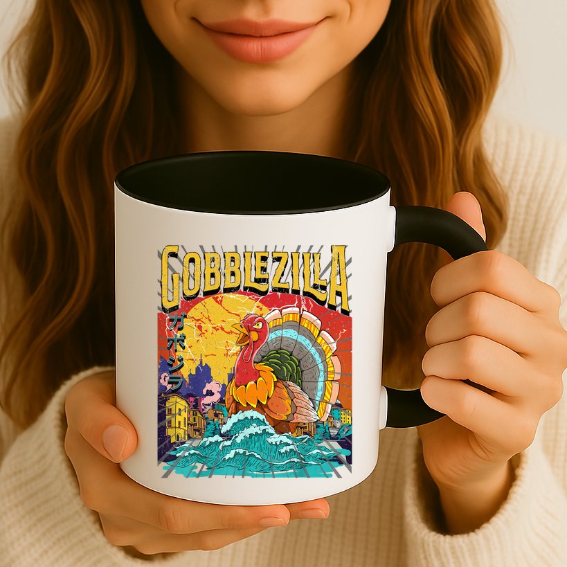Gobblezila Funny Thanksgiving Monster Movie Spoof Mug