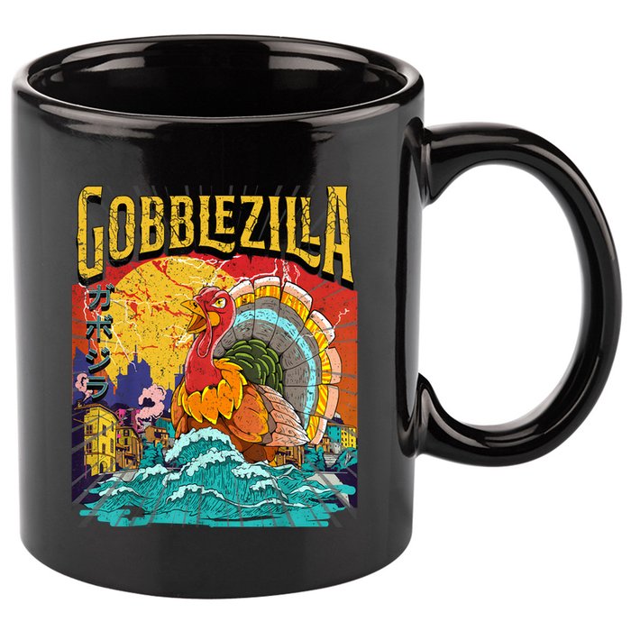 Gobblezila Funny Thanksgiving Monster Movie Spoof 11oz C Handle Ceramic Mug