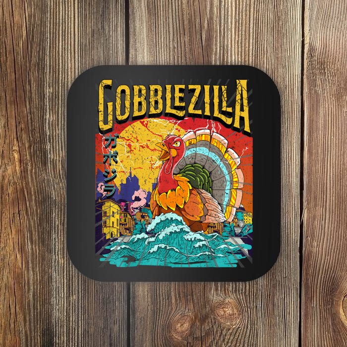 Gobblezila Funny Thanksgiving Monster Movie Spoof Coaster