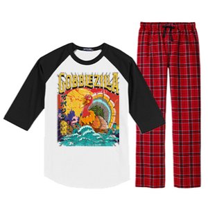 Gobblezila Funny Thanksgiving Monster Movie Spoof Raglan Sleeve Pajama Set