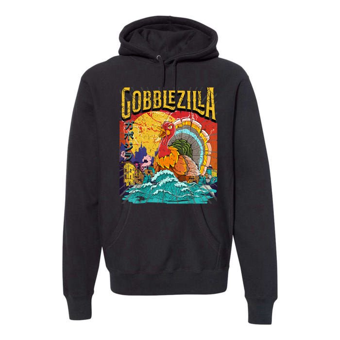 Gobblezila Funny Thanksgiving Monster Movie Spoof Premium Hoodie