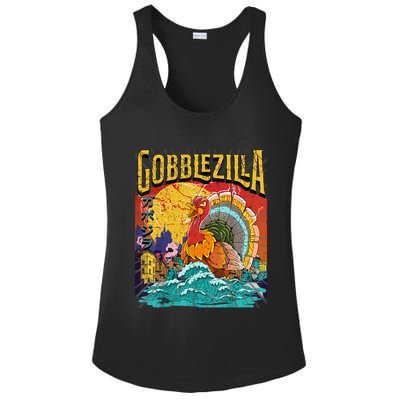 Gobblezila Funny Thanksgiving Monster Movie Spoof Ladies PosiCharge Competitor Racerback Tank