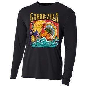 Gobblezila Funny Thanksgiving Monster Movie Spoof Cooling Performance Long Sleeve Crew