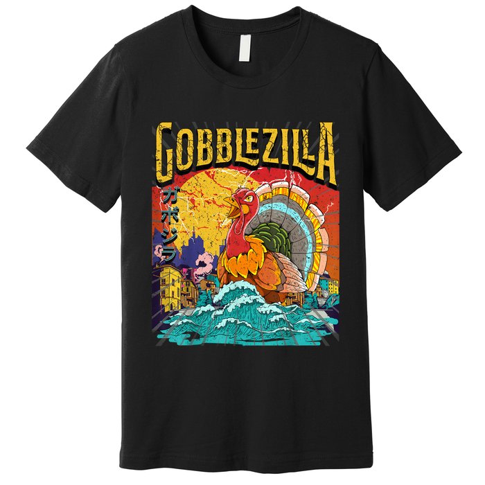 Gobblezila Funny Thanksgiving Monster Movie Spoof Premium T-Shirt
