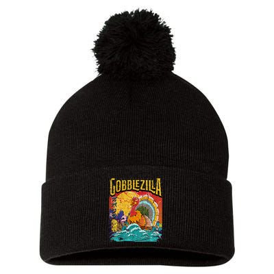 Gobblezila Funny Thanksgiving Monster Movie Spoof Pom Pom 12in Knit Beanie