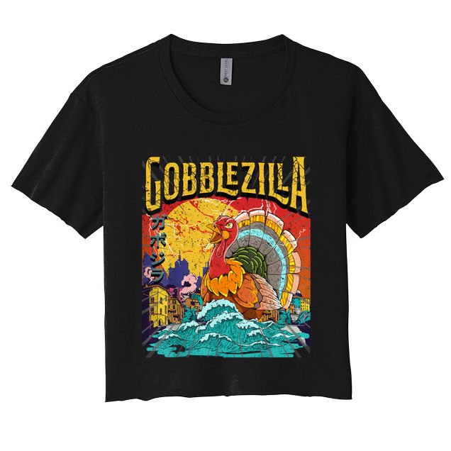 Gobblezila Funny Thanksgiving Monster Movie Spoof Crop Top