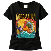 Gobblezila Funny Thanksgiving Monster Movie Spoof Womens T-Shirt