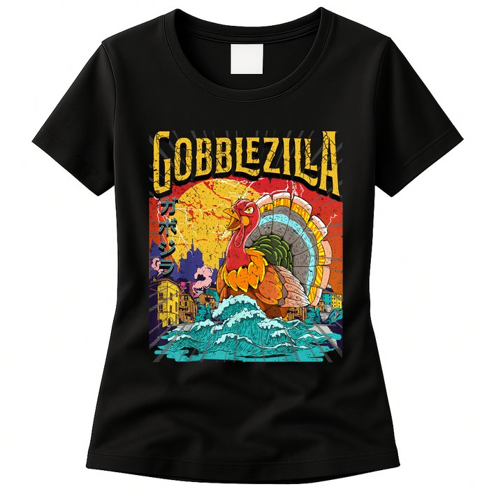 Gobblezila Funny Thanksgiving Monster Movie Spoof Womens T-Shirt