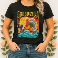 Gobblezila Funny Thanksgiving Monster Movie Spoof Womens T-Shirt