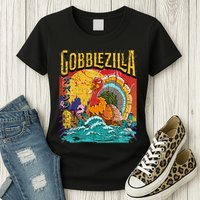 Gobblezila Funny Thanksgiving Monster Movie Spoof Womens T-Shirt