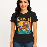 Gobblezila Funny Thanksgiving Monster Movie Spoof Womens T-Shirt