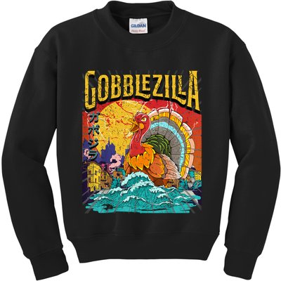 Gobblezila Funny Thanksgiving Monster Movie Spoof Kids Sweatshirt