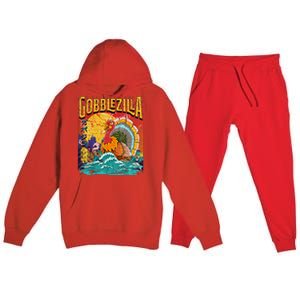 Gobblezila Funny Thanksgiving Monster Movie Spoof Premium Hooded Sweatsuit Set