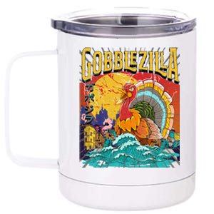 Gobblezila Funny Thanksgiving Monster Movie Spoof 12 oz Stainless Steel Tumbler Cup