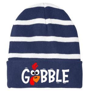 Gobble Funny Turkey Pilgrim Thanksgiving Boys Striped Beanie with Solid Band