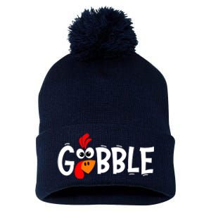 Gobble Funny Turkey Pilgrim Thanksgiving Boys Pom Pom 12in Knit Beanie