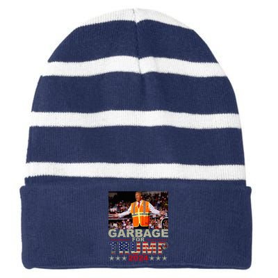 Garbage For Trump 2024 Trump Supporter Striped Beanie with Solid Band