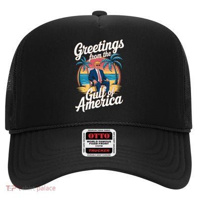 Greetings From The Gulf USA Trump Beach Political High Crown Mesh Back Trucker Hat