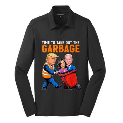 Garbage For Trump 2024 Funny Time To Take Out Garbage Biden Silk Touch Performance Long Sleeve Polo