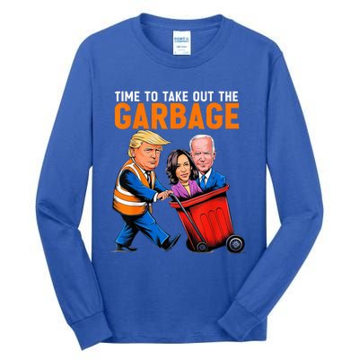 Garbage For Trump 2024 Funny Time To Take Out Garbage Biden Tall Long Sleeve T-Shirt