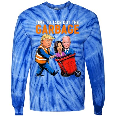 Garbage For Trump 2024 Funny Time To Take Out Garbage Biden Tie-Dye Long Sleeve Shirt