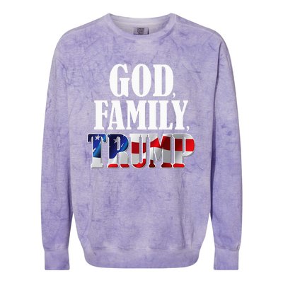 God Family Trump Christian Supporter Voter Gift America Flag Colorblast Crewneck Sweatshirt