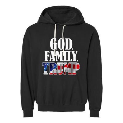 God Family Trump Christian Supporter Voter Gift America Flag Garment-Dyed Fleece Hoodie