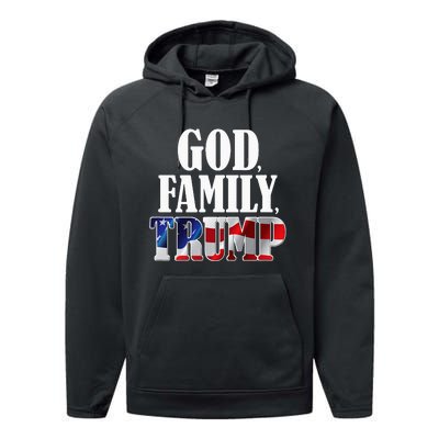 God Family Trump Christian Supporter Voter Gift America Flag Performance Fleece Hoodie