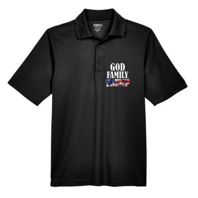 God Family Trump Christian Supporter Voter Gift America Flag Men's Origin Performance Pique Polo