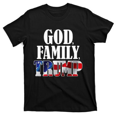 God Family Trump Christian Supporter Voter Gift America Flag T-Shirt