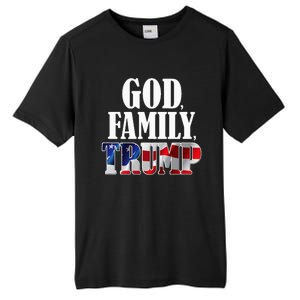 God Family Trump Christian Supporter Voter Gift America Flag Tall Fusion ChromaSoft Performance T-Shirt