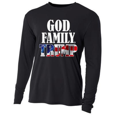 God Family Trump Christian Supporter Voter Gift America Flag Cooling Performance Long Sleeve Crew