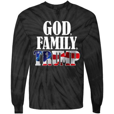 God Family Trump Christian Supporter Voter Gift America Flag Tie-Dye Long Sleeve Shirt