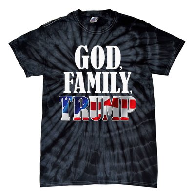 God Family Trump Christian Supporter Voter Gift America Flag Tie-Dye T-Shirt