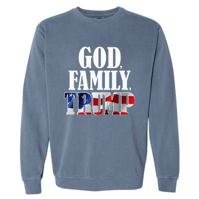 God Family Trump Christian Supporter Voter Gift America Flag Garment-Dyed Sweatshirt