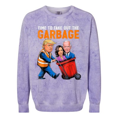 Garbage For Trump 2024 Funny Time To Take Out Garbage Biden Colorblast Crewneck Sweatshirt