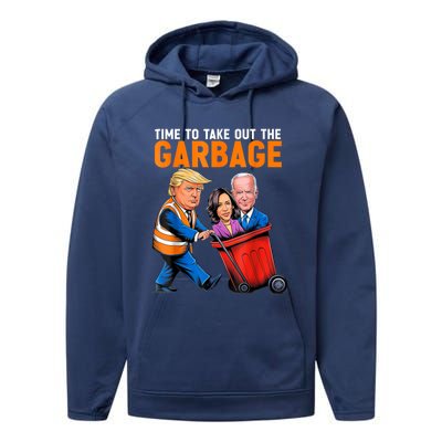 Garbage For Trump 2024 Funny Time To Take Out Garbage Biden Performance Fleece Hoodie