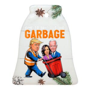 Garbage For Trump 2024 Funny Time To Take Out Garbage Biden Ceramic Bell Ornament