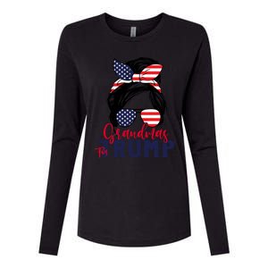 Grandmas For Trump Messy Bun Trump 2024 American Flag Great Gift Womens Cotton Relaxed Long Sleeve T-Shirt