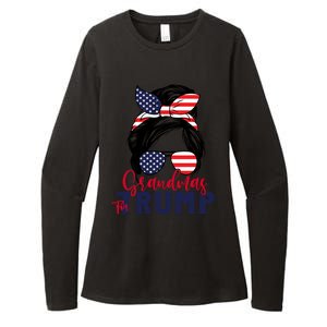 Grandmas For Trump Messy Bun Trump 2024 American Flag Great Gift Womens CVC Long Sleeve Shirt