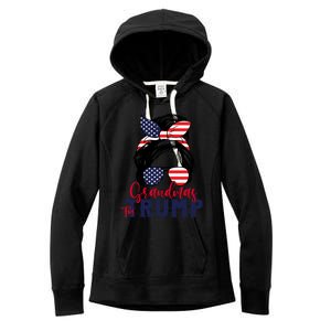 Grandmas For Trump Messy Bun Trump 2024 American Flag Great Gift Women's Fleece Hoodie