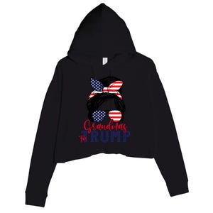 Grandmas For Trump Messy Bun Trump 2024 American Flag Great Gift Crop Fleece Hoodie