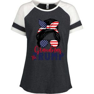 Grandmas For Trump Messy Bun Trump 2024 American Flag Great Gift Enza Ladies Jersey Colorblock Tee